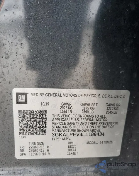 2020 GMC Terrain Slt from USA, damaged, VIN 3GKALPEV4LL189434